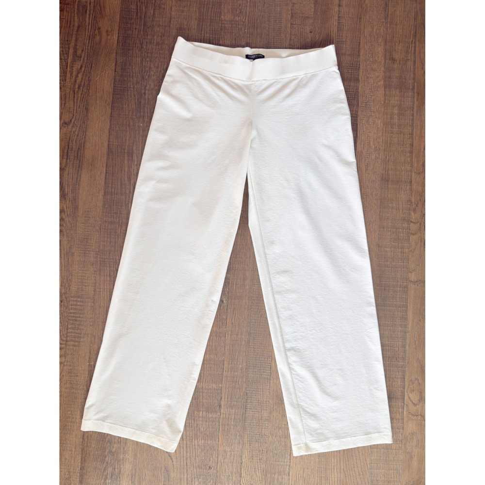 Eileen Fisher Petite PM Cream Off White Wide Leg Pull On Knit Pants Trousers